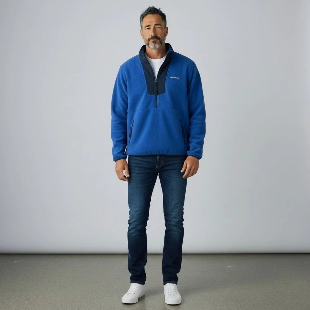 Columbia Mens Sequoia Grove Half Zip Fleece Pullover Jacket M Mount Blue Navy